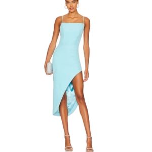 Bardot Anya Dress Womens Large Aqua Blue Open Back Strappy Sexy Party Midi
